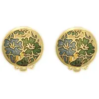 Behave Dames clip oorbellen goud-kleur met blauw en groene bloemen