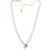 Behave Korte ketting 42 cm lengte, metaal, 2rijen, hanger, kruis + 7,5 cm verlengketting