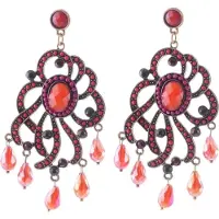 Behave Oorstekers, oorhangers rood in vintage design met steentjes