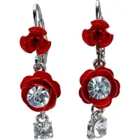 Behave – Oorhangers – Zilverkleurig met Rode Rozen en Glaskristal – 3,5 cm