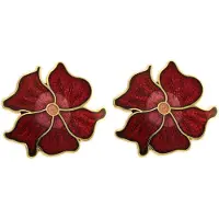 Behave - Oorbellen bloem steker rood emaille - Elegant vintage accent