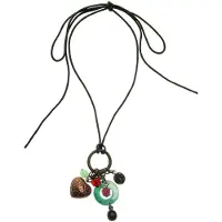 Behave - ketting met hangers groen en goudkleur - nikkelvrij - cadeau in geschenkzakje - 50 cm