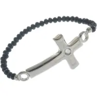 Behave - Rekarmband dames - Zilverkleur kruis zwart glas - Boho chic