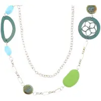 Behave - Zilverkleurige ketting - Kunstzinnige look - Blauw groen detail