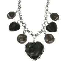 Behave - Robuuste Ketting met Gedeukte Hartvormige en Cirkelvormige Hangers - 45 cm