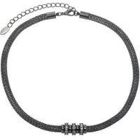Behave - Korte ketting donker zilverkleur met facet geslepen glasstenen - Nikkelvrij - Trendy accessoires