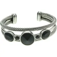 Behave - Klemarmband zilverkleur met zwarte stenen - elegant partywear