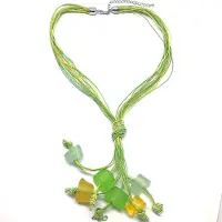 Behave - Ketting dames groen geel - Kralen met hanger - 45 cm