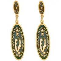 Behave - Dames oorbellen - Vintage groen cloisonné stijl - 5 cm