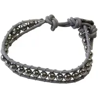 Behave - Armband - grijs imitatieleer met kralen - casual trendstijl