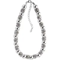 Behave - Ketting met zilverkleurige kralen en decoratieve kralen met steentjes - Trendy sieraden - Nikkelvrij - 40 cm + 8 cm verlengketting