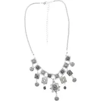 Behave Dames ketting zilver kleur - met vierkante hangers- 40 cm