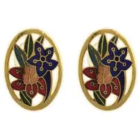 Behave Oorbel steker groen, blauw en goud-kleur met bloemen