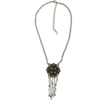 Behave - Ketting dames goudkleur paars groen - Hangers en kralen met veer - 42 cm
