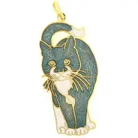 Behave - Hanger poes kat blauw emaille goudkleur - artistieke dierenstijl