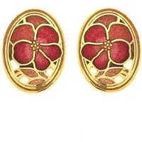 Behave - Oorringen dames - bloemmotief - rood - 2 cm - retro ovaal