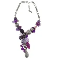 Behave - Ketting - Grote Ketting - Zilver Kleur - Paars - Bloemen - Grove Kralen - 50 cm