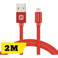 Swissten Lange MFi Lightning Oplaadkabel 2 meter – Apple Gecertificeerd – voor iPhone & iPad – Gevlochten Nylon USB-A – Rood