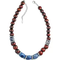 Behave Ketting houten kralen en delftsblauwe kralen – 48 cm