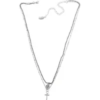 Behave Korte ketting 40 cm lengte, metaal, 2rijen, hanger, kruis + verlengketting