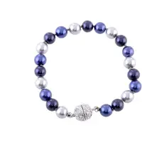 Behave - Armband - parels grijs blauw paars - klassiek chic - 16,5 cm