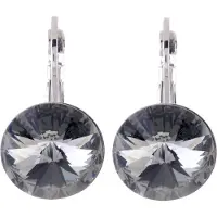 Behave Oorhangers Dames - rond 14 mm diameter - Grijs Black Diamond Swarvoski Elements Kristal steen – Oorbellen 2.5 cm lang
