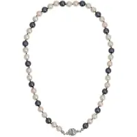 Behave - Handgeknoopte Parelketting - Zwart en Wit - 49 cm - Magneetsluiting met Steentjes