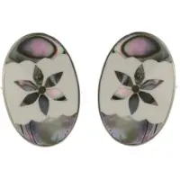 Behave Oorclips - Abalone Schelp Bloemen - Wit - Zilver kleur - 3 cm
