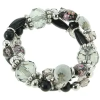 Behave - elastische armband - rozenkralen zwart - romantisch chic