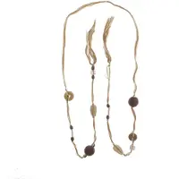 Behave - Ketting beige bruin crème kleur - Knoop ketting met houten kralen - 160 cm