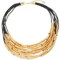 Behave - Korte ketting mat goudkleur zwart met waxkoord 9 rijen - Nikkelvrij - Mode accessoires