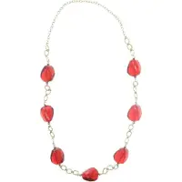 Behave - Ketting goudkleur met grote rode kralen, 82 cm