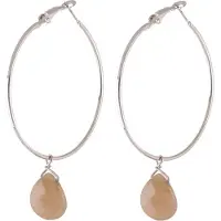 Behave Oorbellen - oorringen - zilver kleur - bruin - natuurstenen hanger - 7cm