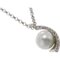 Behave Korte ketting metaal 40cm lengte met parelhanger 24mm verwerkt met kristal steentjes + verlengketting