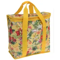 Excellent houseware Medium size koeltas voor lunch Tropical Flowers geel/creme 34 x 16 x 36 cm 16 liter - Koeltas