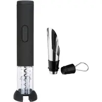 Secret De Gourmet Kurkentrekker elektrisch zwart 28 cm met schenktuit en afsluitdop - Kurkentrekkers