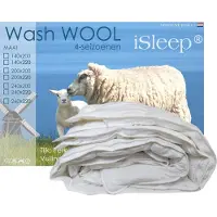 ISleep Wash Wool Dekbed - 4-Seizoenen - 100% Zuiver Scheerwol - Eenpersoons - 140x200 cm - Wasbaar - Met Rits
