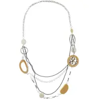 Behave Lange ketting zilver kleur met witte en houten kralen 80 cm
