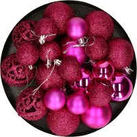 Relaxdays Kerstballen - 50x stuks - felroze - 3, 4, 6 cm - kunststof - fuchsia roze