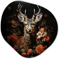 MuchoWow Organische wanddecoratie 40x40 cm - Organisch schilderij Hert - Dier - Bloemen - Natuur - Botanisch - Muurdecoratie woonkamer - Kamer decoratie - Schilderijen - Muurcirkel aesthetic
