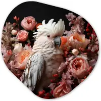 MuchoWow Organische wanddecoratie 60x60 cm - Organisch schilderij Kaketoe - Dier - Natuur - Botanisch - Bloemen - Roze - Muurdecoratie woonkamer - Kamer decoratie - Schilderijen - Muurcirkel aesthetic