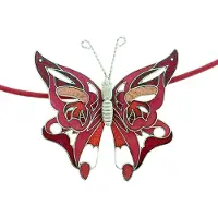 Behave - Ketting - Dames - Emaille Vlinder - Rood - 42 cm (+ 6 cm verlengketting)