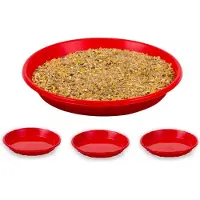 Olba Voerschaal voor kipkuikens - 3 stuks - reptielen en knaagdieren - Rond 19cm diameter - Kunststof - Rood - Antislip - inclusief 500 gram voer