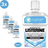 Listerine Advanced White mondwater met milde smaak voor natuurlijk wittere tanden - bestrijdt tandplakbacteriën - voorkomt tandbederf - 3x 500 ml