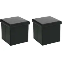Atmosphera Poef/Hocker/voetenbankje - 2x - opbergbox - zwart - pvc/mdf - 38 x 38 cm - Poefs