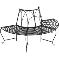 vidaXL Bank voor onder een boom, halvemaanvorm, Ø 159 cm, zwart, staal
