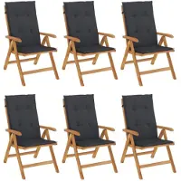 vidaXL Verstelbare klapstoelen met kussens, 6 stuks, massief teakhout