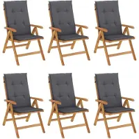 vidaXL Verstelbare klapstoelen met kussens, 6 stuks, massief teakhout