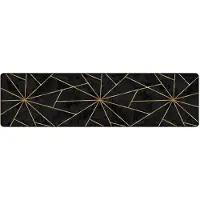 vidaXL Vloerkleed wasbaar 80x300 cm zwart en goudkleurig