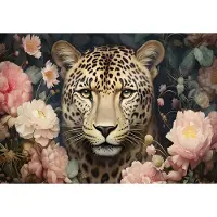 Fotobehang - Jaguar - Bloemen - Planten - Dieren - Roofdier - Vliesbehang - 208x146cm (lxb)